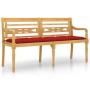 Banco Batavia con cojín rojo madera maciza de teca 150 cm de vidaXL, Bancos de jardín - Ref: Foro24-3100847, Precio: 254,14 €...