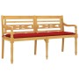 Banco Batavia con cojín rojo madera maciza de teca 150 cm de vidaXL, Bancos de jardín - Ref: Foro24-3100847, Precio: 254,14 €...