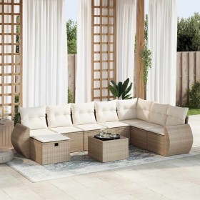 Set de sofás de jardín con cojines 9 pzas ratán sintético beige en Conjuntos de jardín | Comprar online en Foru.es