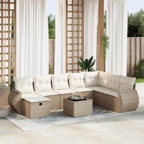 Set de sofás de jardín con cojines 9 pzas ratán sintético beige en Conjuntos de jardín | Comprar online en Foru.es