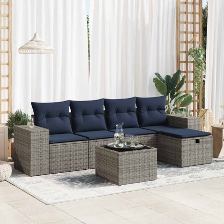 Set de muebles de jardín 6 pzas y cojines ratán sintético gris en Conjuntos de jardín | Comprar online en Foru.es