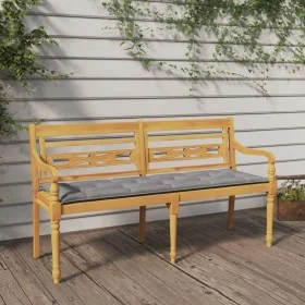 Banco Batavia con cojín gris madera maciza de teca 150 cm de vidaXL, Bancos de jardín - Ref: Foro24-3100842, Precio: 246,19 €...