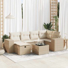 Set sofás de jardín 7 piezas y cojines ratán sintético beige en Conjuntos de jardín | Comprar online en Foru.es