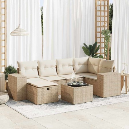 Set sofás de jardín 7 piezas y cojines ratán sintético beige en Conjuntos de jardín | Comprar online en Foru.es