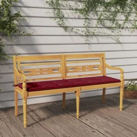 Banco Batavia con cojín rojo vino madera maciza de teca 150 cm de vidaXL, Bancos de jardín - Ref: Foro24-3100835, Precio: 247...