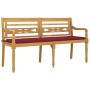 Banco Batavia con cojín rojo vino madera maciza de teca 150 cm de vidaXL, Bancos de jardín - Ref: Foro24-3100835, Precio: 247...