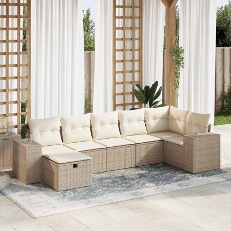 Set sofás de jardín 7 piezas y cojines ratán sintético beige en Conjuntos de jardín | Comprar online en Foru.es