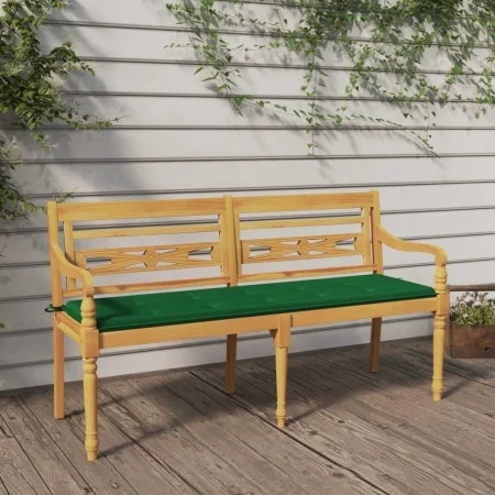 Banco Batavia con cojín verde madera maciza de teca 150 cm de vidaXL, Bancos de jardín - Ref: Foro24-3100831, Precio: 236,99 ...