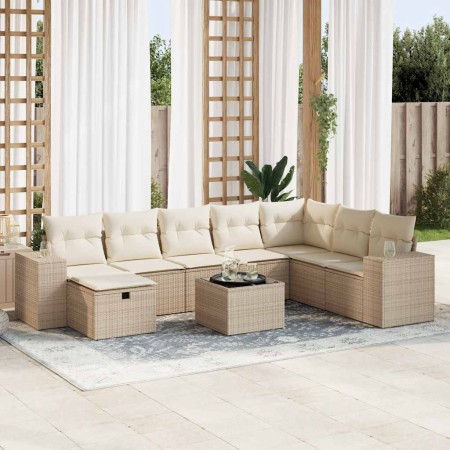Set de sofás de jardín con cojines 9 pzas ratán sintético beige en Conjuntos de jardín | Comprar online en Foru.es