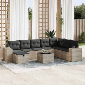 Set muebles jardín 9 pzas y cojines ratán sintético gris claro en Conjuntos de jardín | Comprar online en Foru.es