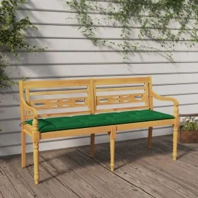 Banco Batavia con cojín verde madera maciza de teca 150 cm de vidaXL, Bancos de jardín - Ref: Foro24-3100846, Precio: 245,32 ...