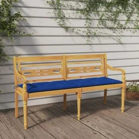 Banco Batavia con cojín azul madera maciza de teca 150 cm de vidaXL, Bancos de jardín - Ref: Foro24-3100851, Precio: 250,29 €...