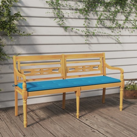 Banco Batavia con cojín azul madera maciza de teca 150 cm de vidaXL, Bancos de jardín - Ref: Foro24-3100830, Precio: 242,30 €...