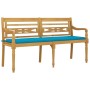 Banco Batavia con cojín azul madera maciza de teca 150 cm de vidaXL, Bancos de jardín - Ref: Foro24-3100830, Precio: 242,30 €...