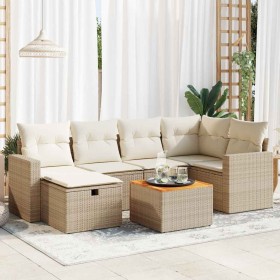 Set sofás de jardín 7 piezas y cojines ratán sintético beige en Conjuntos de jardín | Comprar online en Foru.es