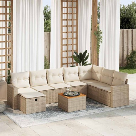 Set de sofás de jardín con cojines 9 pzas ratán sintético beige en Conjuntos de jardín | Comprar online en Foru.es