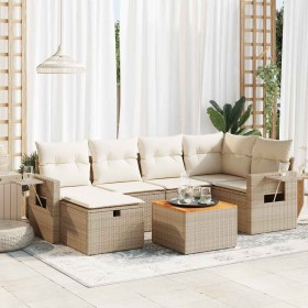 Set sofás de jardín 7 piezas y cojines ratán sintético beige en Conjuntos de jardín | Comprar online en Foru.es