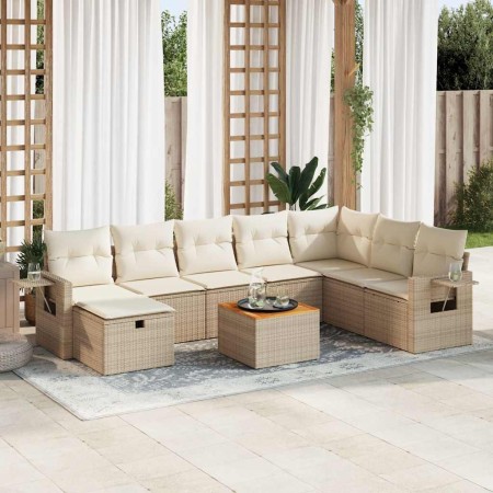 Set de sofás de jardín con cojines 9 pzas ratán sintético beige en Conjuntos de jardín | Comprar online en Foru.es