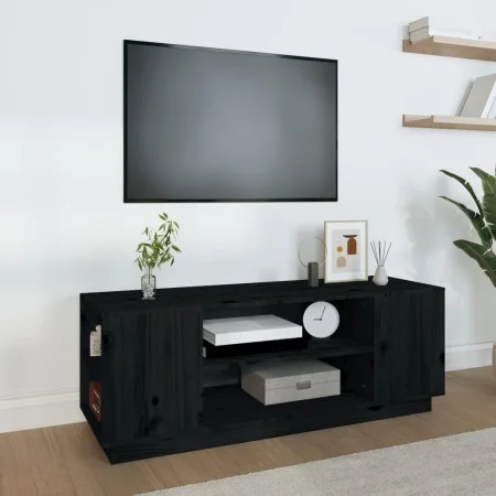 Mueble de TV madera maciza de pino negro 110x35x40,5 cm de vidaXL, Muebles TV - Ref: Foro24-814413, Precio: 68,35 €, Descuent...