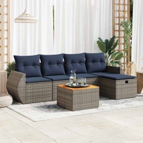 Set de muebles de jardín 6 pzas y cojines ratán sintético gris en Conjuntos de jardín | Comprar online en Foru.es