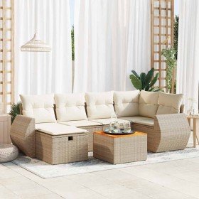 Set sofás de jardín 7 piezas y cojines ratán sintético beige en Conjuntos de jardín | Comprar online en Foru.es