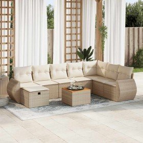 Set de sofás de jardín con cojines 9 pzas ratán sintético beige en Conjuntos de jardín | Comprar online en Foru.es