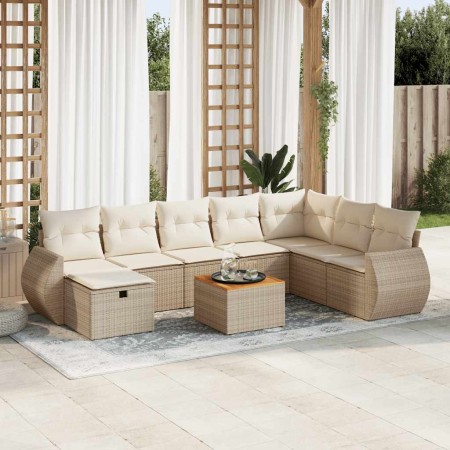 Set de sofás de jardín con cojines 9 pzas ratán sintético beige en Conjuntos de jardín | Comprar online en Foru.es