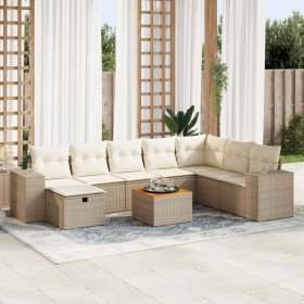 Set de sofás de jardín con cojines 9 pzas ratán sintético beige en Conjuntos de jardín | Comprar online en Foru.es