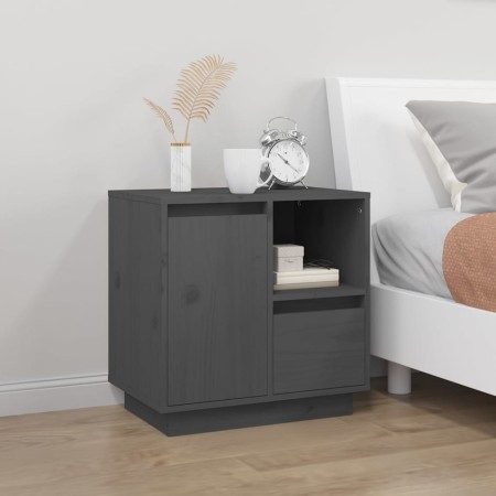 Mesita de noche madera maciza de pino gris 50x34x50 cm de vidaXL, Mesitas de noche - Ref: Foro24-814483, Precio: 71,47 €, Des...
