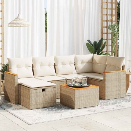 Set sofás de jardín 7 piezas y cojines ratán sintético beige en Conjuntos de jardín | Comprar online en Foru.es