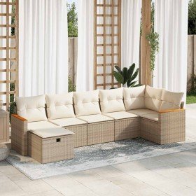 Set sofás de jardín 7 piezas y cojines ratán sintético beige en Conjuntos de jardín | Comprar online en Foru.es