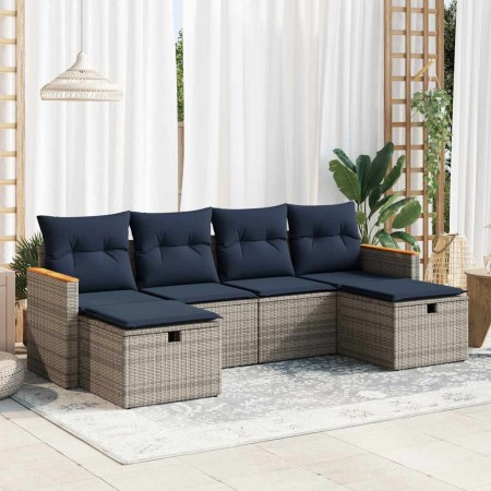 Set de muebles de jardín 6 pzas y cojines ratán sintético gris en Conjuntos de jardín | Comprar online en Foru.es