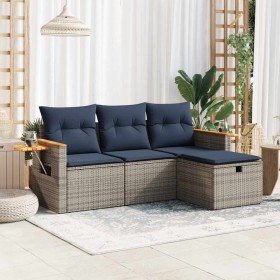 Set de sofás de jardín 4 pzas y cojines ratán sintético gris en Conjuntos de jardín | Comprar online en Foru.es
