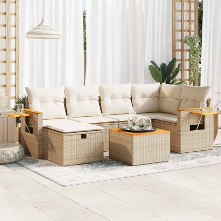 Set sofás de jardín 7 piezas y cojines ratán sintético beige en Conjuntos de jardín | Comprar online en Foru.es