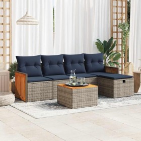 Set de muebles de jardín 6 pzas y cojines ratán sintético gris en Conjuntos de jardín | Comprar online en Foru.es