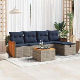 Set de muebles de jardín 6 pzas y cojines ratán sintético gris en Conjuntos de jardín | Comprar online en Foru.es