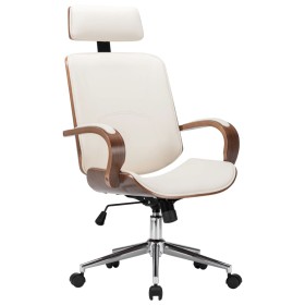 Silla oficina con reposacabezas cuero sintético madera crema en Sillas de oficina | Comprar online en Foru.es