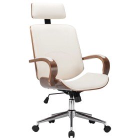 Silla oficina con reposacabezas cuero sintético madera crema en Sillas de oficina | Comprar online en Foru.es