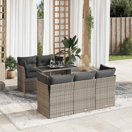 Set de muebles de jardín 6 pzas y cojines ratán sintético gris en Conjuntos de jardín | Comprar online en Foru.es
