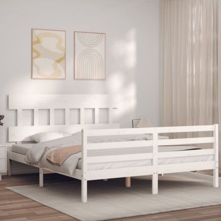 Estructura de cama con cabecero madera maciza blanco 160x200 cm de vidaXL, Camas y somieres - Ref: Foro24-3195167, Precio: 14...