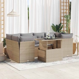 Set sofás de jardín 7 piezas y cojines ratán sintético beige en Conjuntos de jardín | Comprar online en Foru.es
