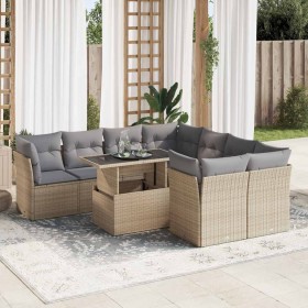 Set de sofás de jardín con cojines 9 pzas ratán sintético beige en Conjuntos de jardín | Comprar online en Foru.es