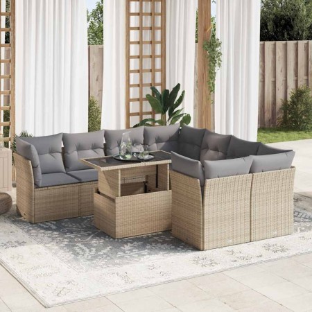 Set de sofás de jardín con cojines 9 pzas ratán sintético beige en Conjuntos de jardín | Comprar online en Foru.es