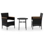 Juego de comedor para jardín 3 piezas ratán sintético negro de vidaXL, Conjuntos de jardín - Ref: Foro24-3098025, Precio: 143...