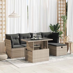 Set de muebles de jardín 6 pzas y cojines ratán sintético gris en Conjuntos de jardín | Comprar online en Foru.es
