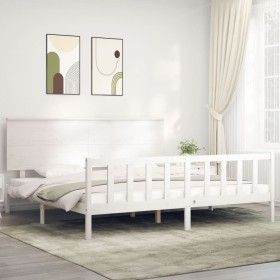 Estructura de cama con cabecero madera maciza blanco 200x200 cm de vidaXL, Camas y somieres - Ref: Foro24-3193422, Precio: 17...