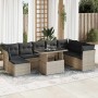 Set muebles jardín 9 pzas y cojines ratán sintético gris claro en Conjuntos de jardín | Comprar online en Foru.es