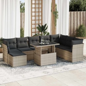 Set muebles jardín 9 pzas y cojines ratán sintético gris claro en Conjuntos de jardín | Comprar online en Foru.es