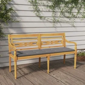 Banco Batavia con cojín gris madera maciza de teca 150 cm de vidaXL, Bancos de jardín - Ref: Foro24-3100827, Precio: 248,03 €...