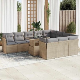 Set de sofás de jardín 11pzas con cojines ratán sintético beige en Conjuntos de jardín | Comprar online en Foru.es